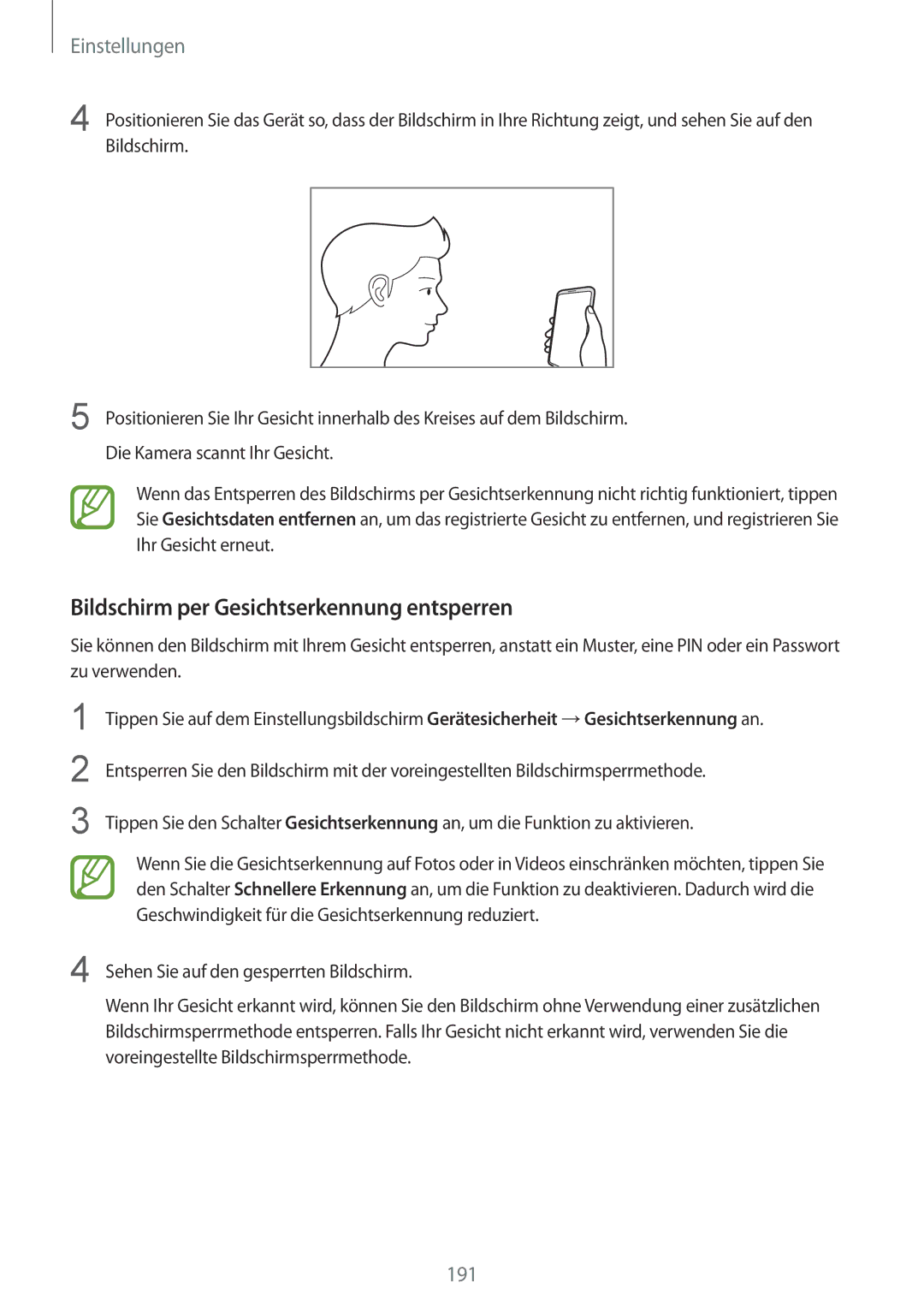 Samsung SM-G955FZKADBT, SM-G950FZIADBT, SM-G955FZSADBT, SM-G955FZVADBT manual Bildschirm per Gesichtserkennung entsperren 