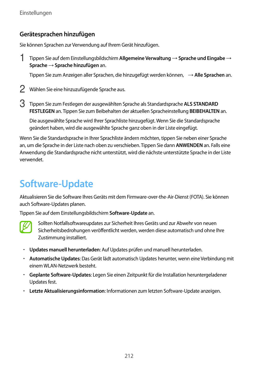 Samsung SM-G950FZBADBT, SM-G950FZIADBT, SM-G955FZSADBT, SM-G955FZKADBT manual Software-Update, Gerätesprachen hinzufügen 