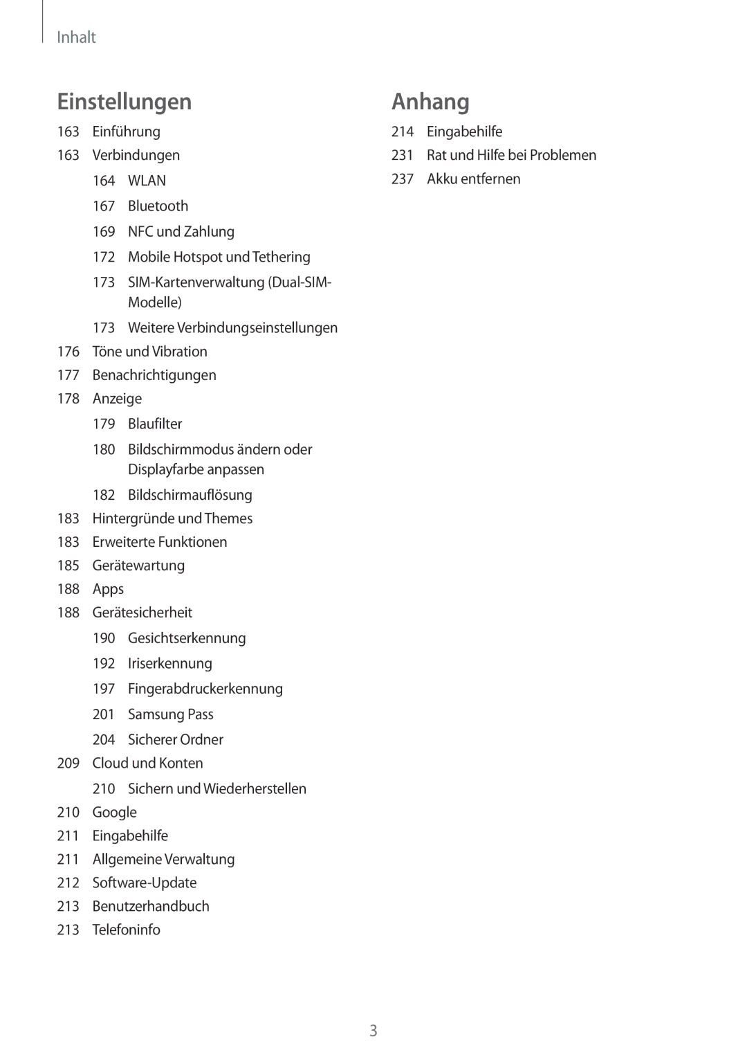 Samsung SM-G955FZVADBT manual Einführung 214 Eingabehilfe, Verbindungen 231, 164, Benachrichtigungen Anzeige Blaufilter 