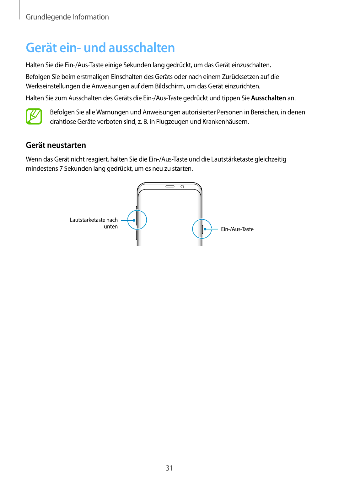 Samsung SM-G950FZVADBT, SM-G950FZIADBT, SM-G955FZSADBT, SM-G955FZKADBT manual Gerät ein- und ausschalten, Gerät neustarten 