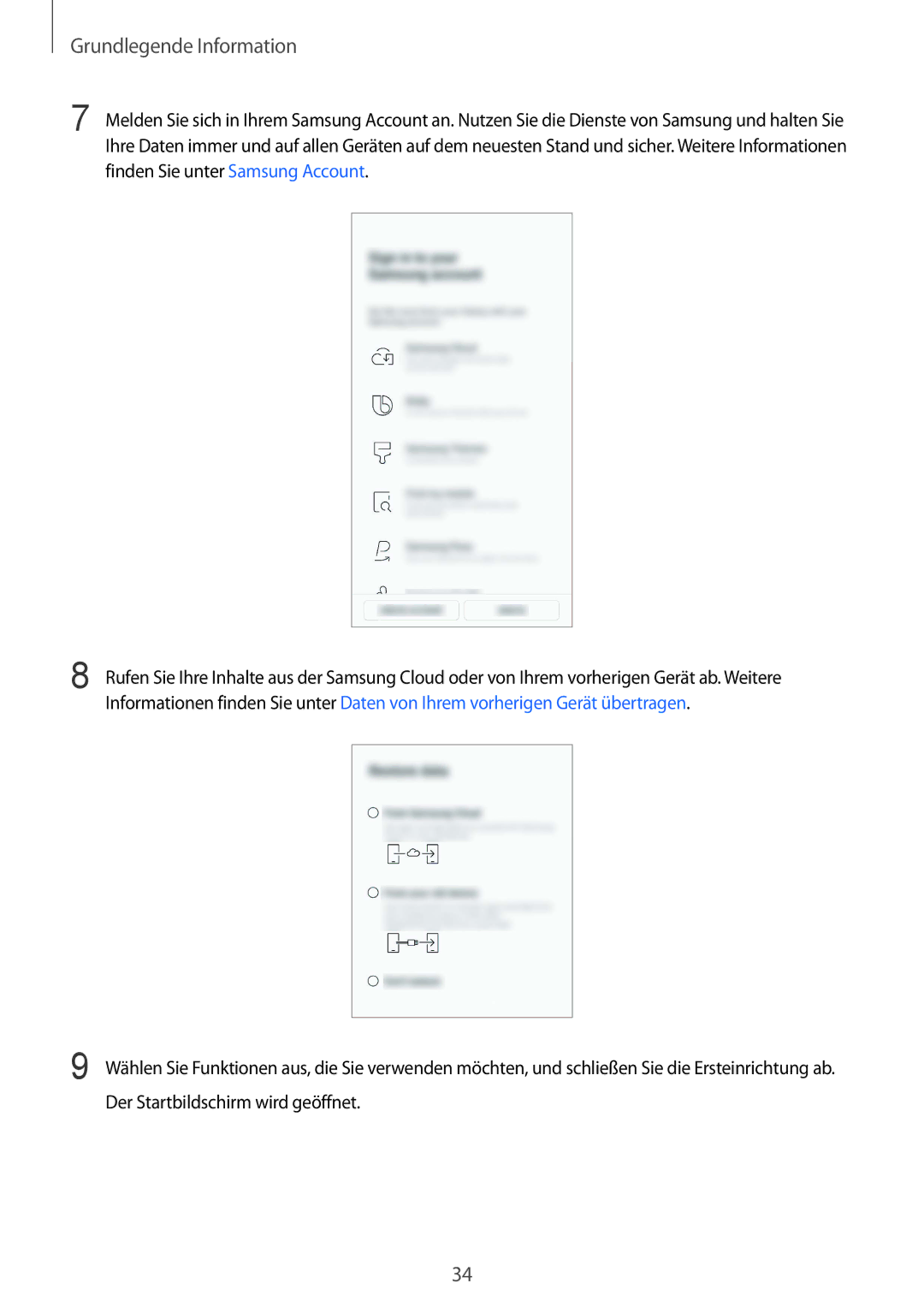 Samsung SM-G950FZKADBT, SM-G950FZIADBT, SM-G955FZSADBT, SM-G955FZKADBT, SM-G955FZVADBT manual Grundlegende Information 