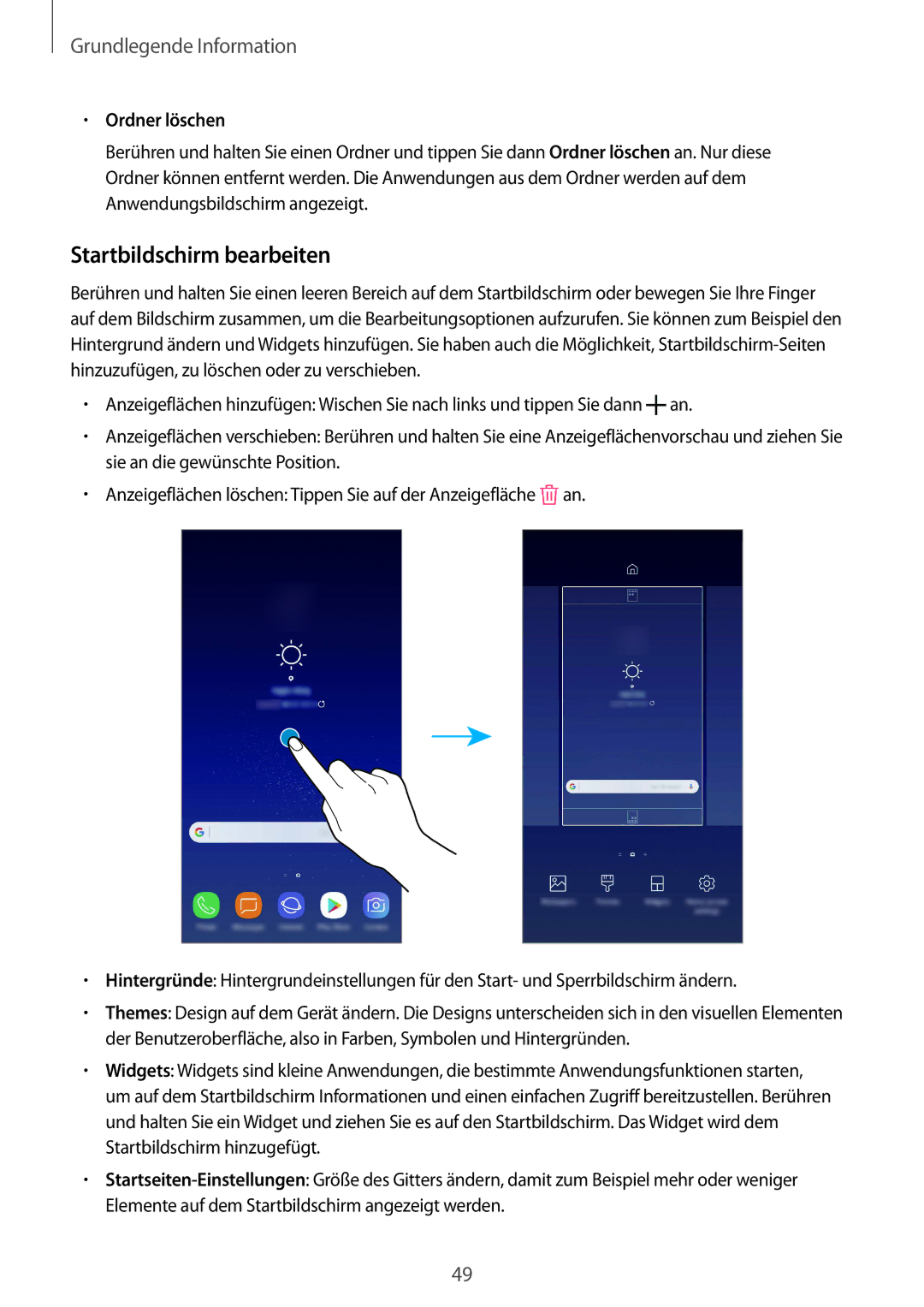 Samsung SM-G950FZVADBT, SM-G950FZIADBT, SM-G955FZSADBT, SM-G955FZKADBT manual Startbildschirm bearbeiten, Ordner löschen 