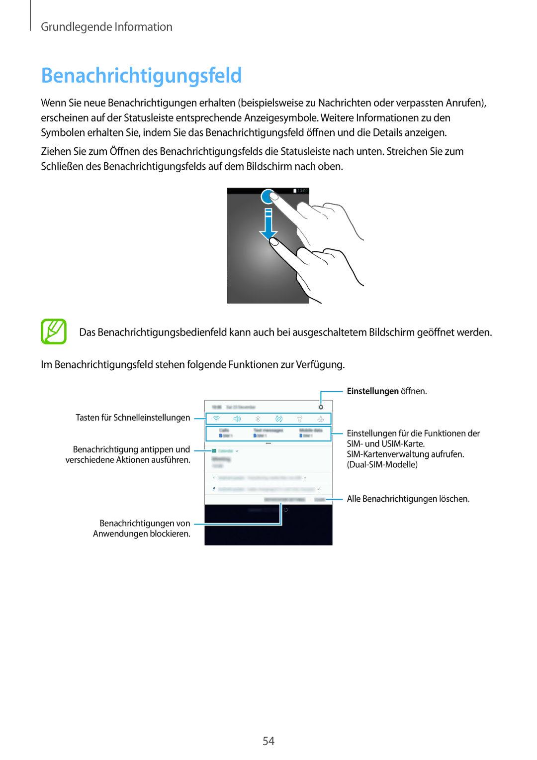 Samsung SM-G950FZIADBT, SM-G955FZSADBT, SM-G955FZKADBT, SM-G955FZVADBT manual Benachrichtigungsfeld, Einstellungen öffnen 