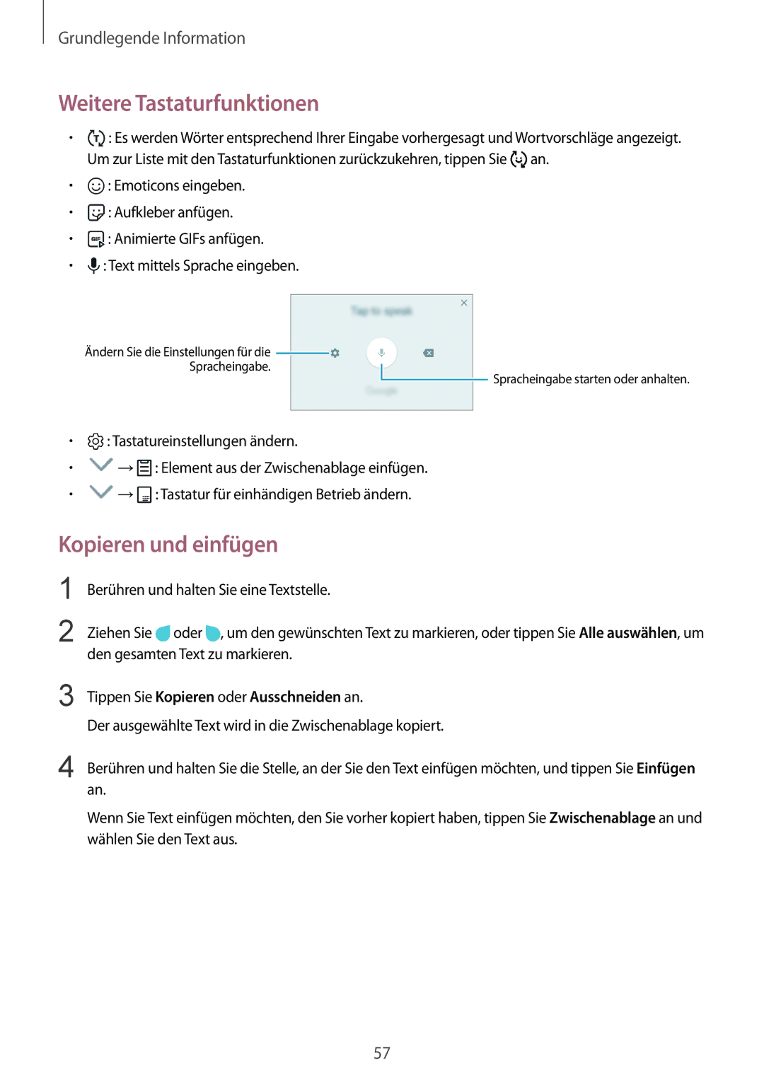 Samsung SM-G955FZVADBT manual Weitere Tastaturfunktionen, Kopieren und einfügen, Tippen Sie Kopieren oder Ausschneiden an 