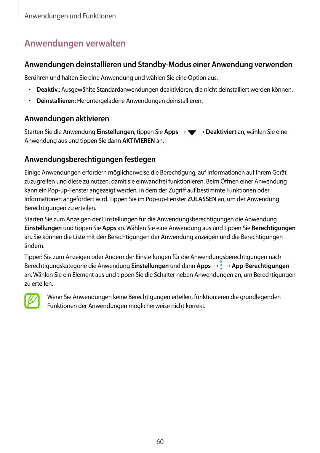 Samsung SM-G955FZBADBT, SM-G950FZIADBT Anwendungen verwalten, Anwendungen aktivieren, Anwendungsberechtigungen festlegen 