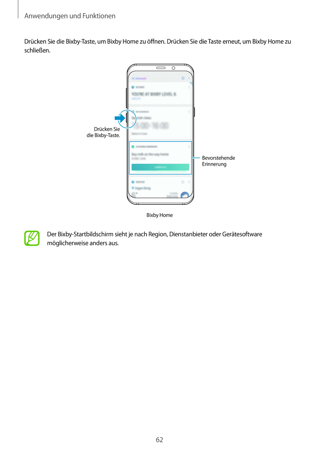 Samsung SM-G950FZSADBT, SM-G950FZIADBT, SM-G955FZSADBT, SM-G955FZKADBT, SM-G955FZVADBT Bevorstehende Erinnerung Bixby Home 