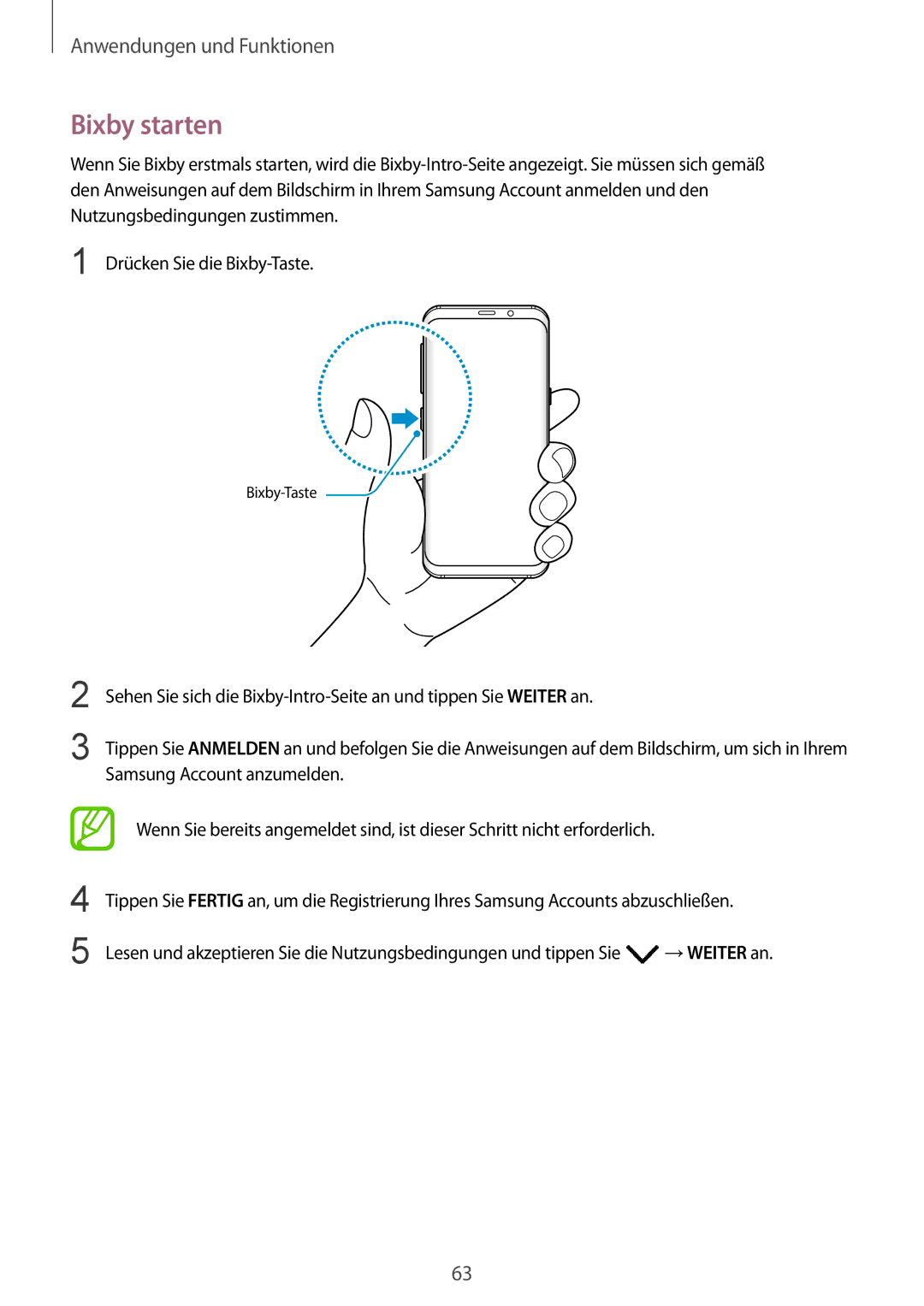 Samsung SM-G950FZIADBT, SM-G955FZSADBT, SM-G955FZKADBT, SM-G955FZVADBT, SM-G950FZVADBT, SM-G950FZBADBT manual Bixby starten 