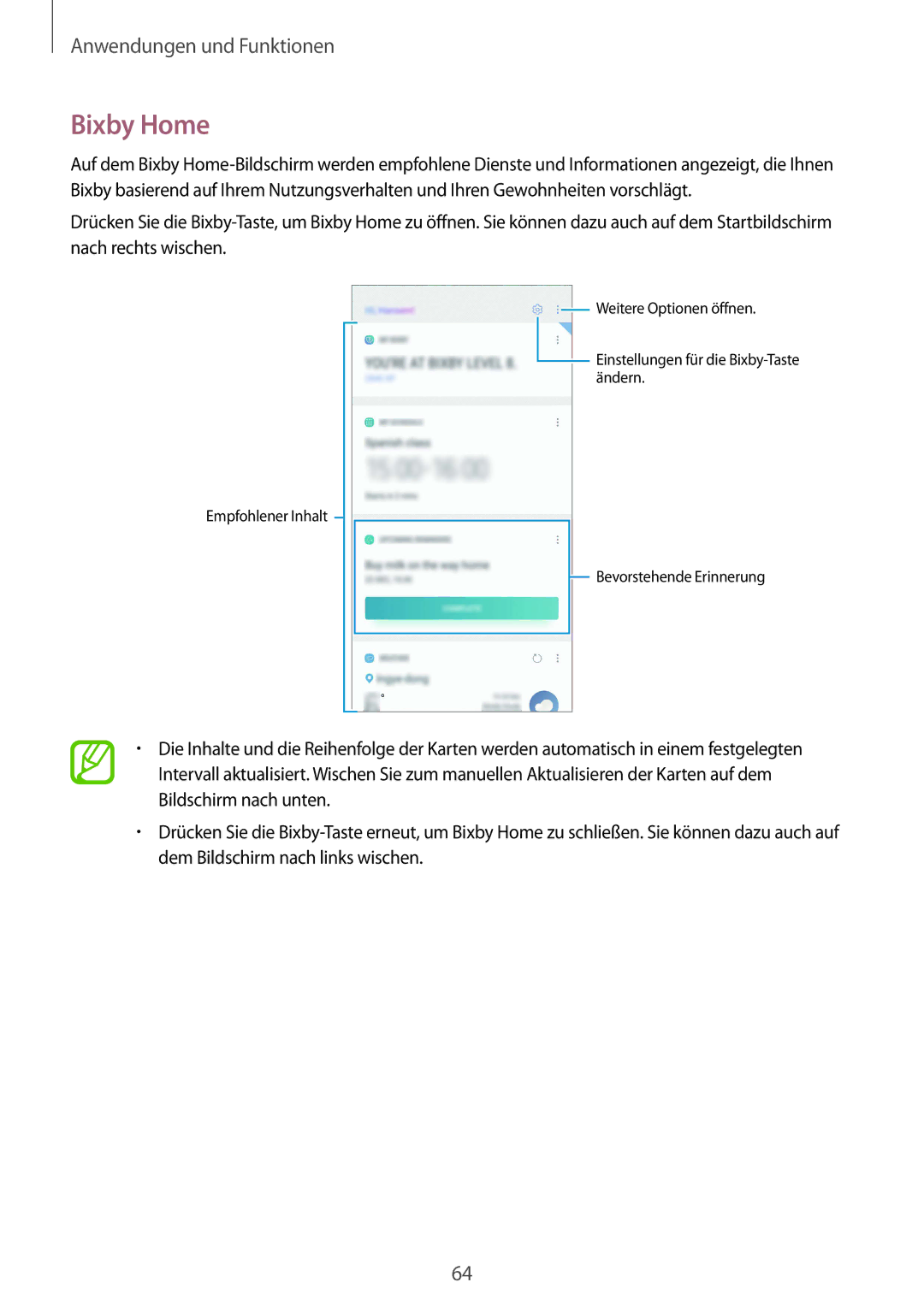 Samsung SM-G955FZSADBT, SM-G950FZIADBT, SM-G955FZKADBT, SM-G955FZVADBT, SM-G950FZVADBT, SM-G950FZBADBT manual Bixby Home 