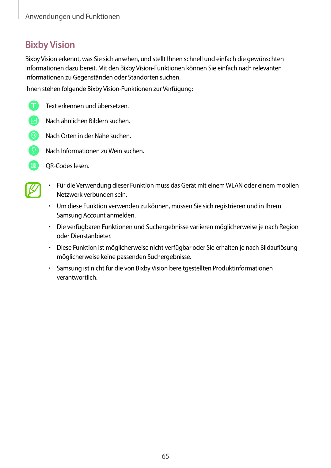 Samsung SM-G955FZKADBT, SM-G950FZIADBT, SM-G955FZSADBT, SM-G955FZVADBT, SM-G950FZVADBT, SM-G950FZBADBT manual Bixby Vision 