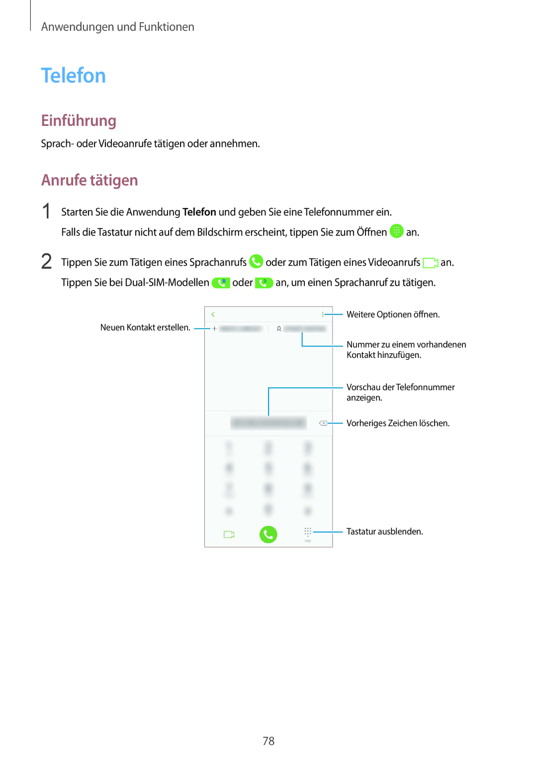 Samsung SM-G955FZBADBT, SM-G950FZIADBT manual Telefon, Anrufe tätigen, Sprach- oder Videoanrufe tätigen oder annehmen 