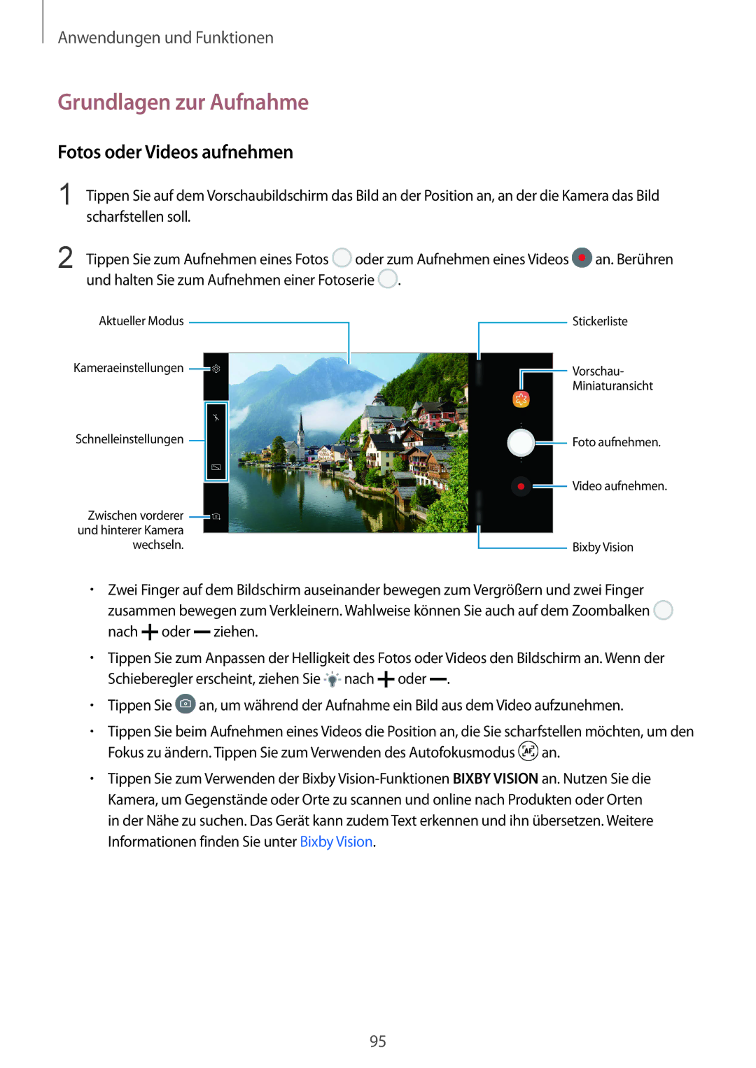 Samsung SM-G950FZBADBT, SM-G950FZIADBT, SM-G955FZSADBT, SM-G955FZKADBT Grundlagen zur Aufnahme, Fotos oder Videos aufnehmen 
