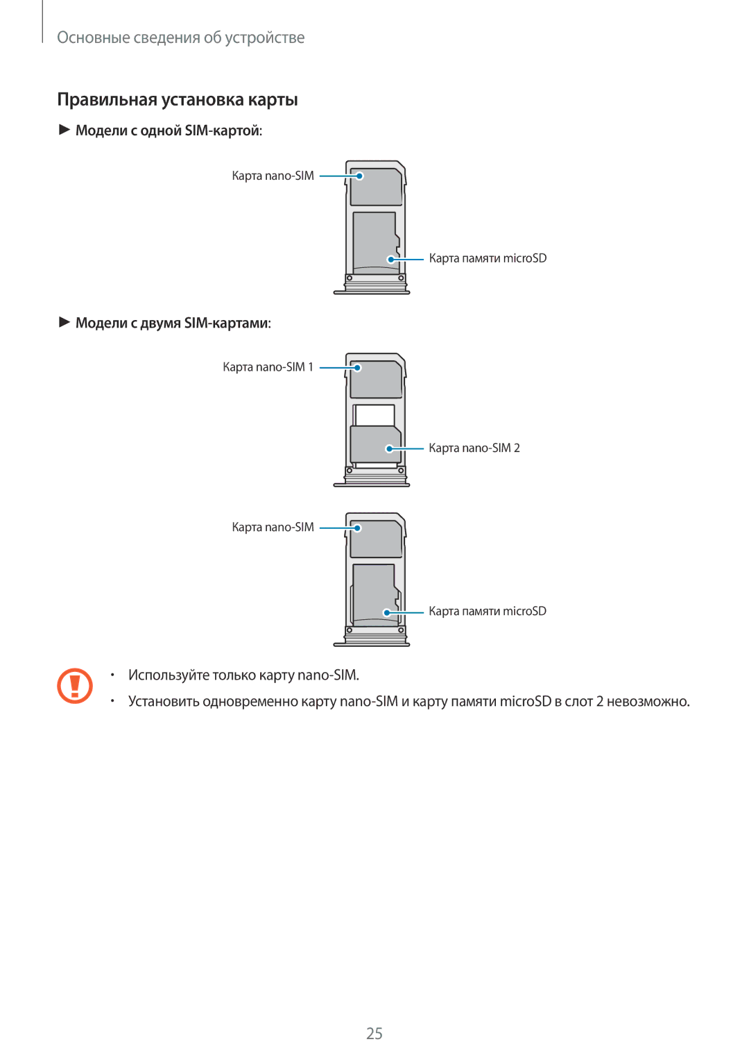 Samsung SM-G950FZVASEB, SM-G950FZSASEB, SM-G950FZIASEB manual Правильная установка карты, Используйте только карту nano-SIM 