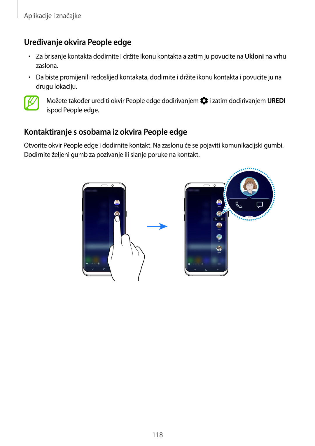Samsung SM-G955FZKASEE, SM-G950FZVASEE manual Uređivanje okvira People edge, Kontaktiranje s osobama iz okvira People edge 