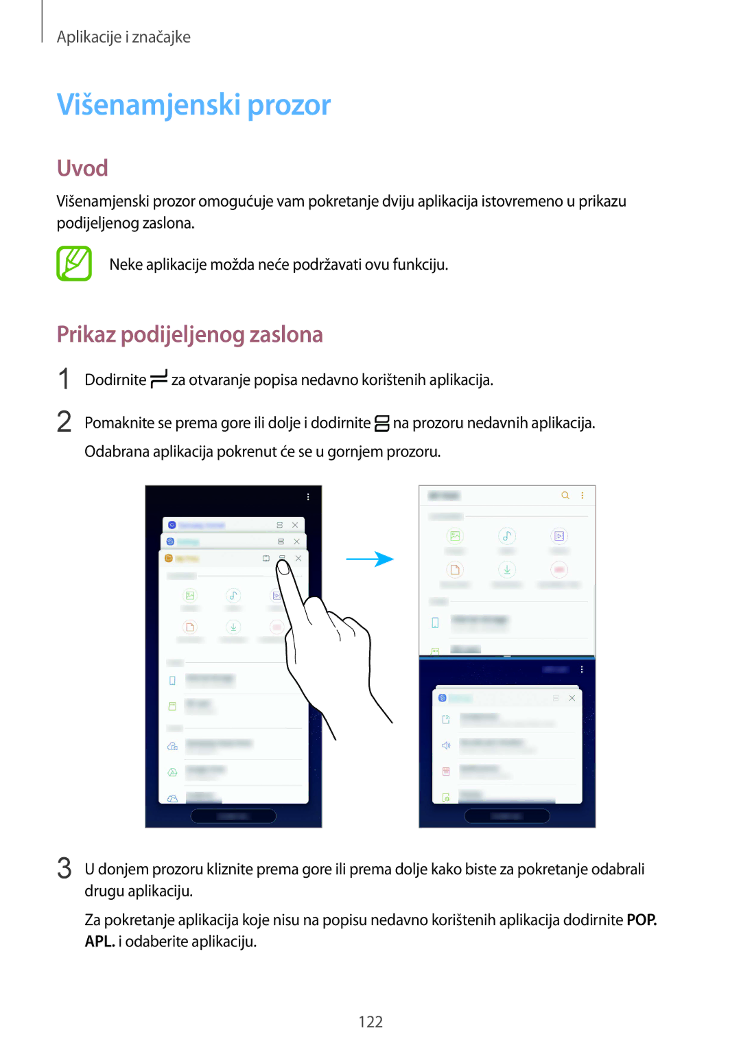 Samsung SM-G950FZSASEE, SM-G950FZVASEE, SM-G950FZKASEE, SM-G955FZSASEE Višenamjenski prozor, Prikaz podijeljenog zaslona 