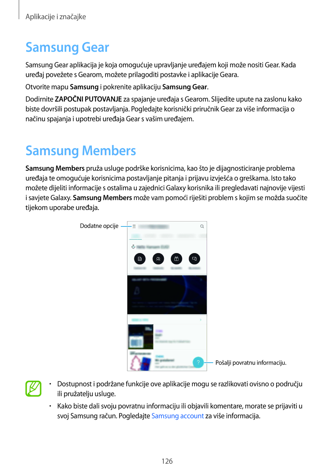Samsung SM-G950FZVASEE, SM-G950FZKASEE manual Samsung Members, Otvorite mapu Samsung i pokrenite aplikaciju Samsung Gear 