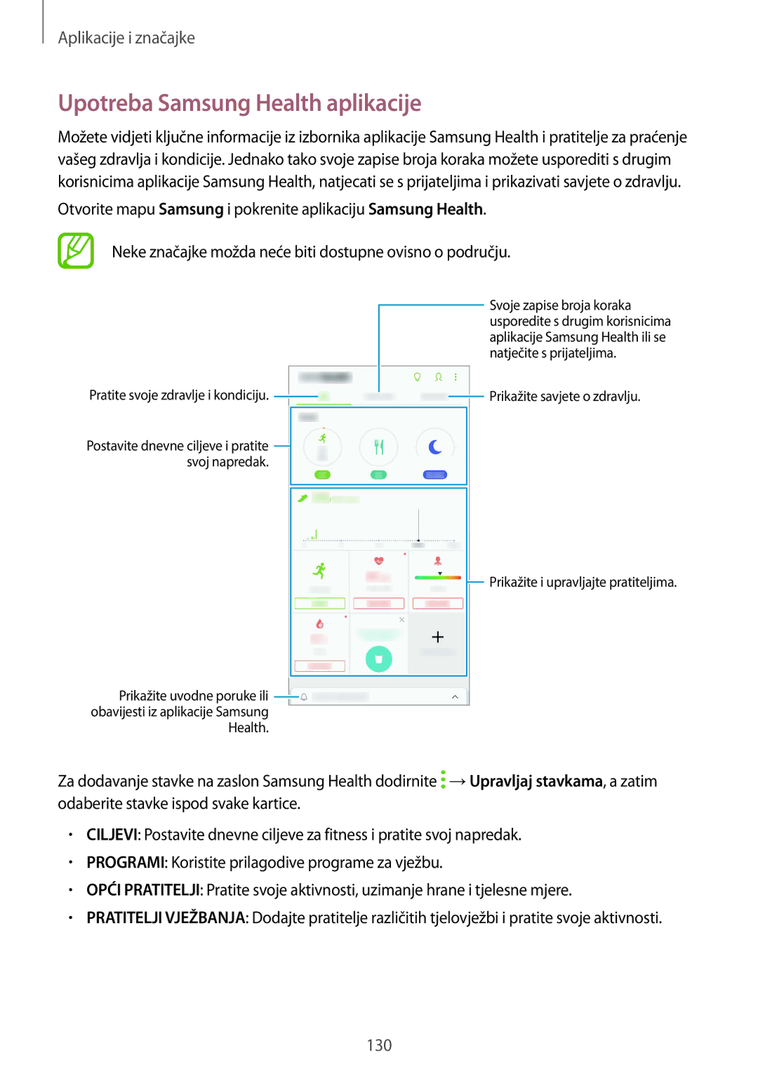 Samsung SM-G955FZKASEE, SM-G950FZVASEE manual Upotreba Samsung Health aplikacije, Pratite svoje zdravlje i kondiciju 