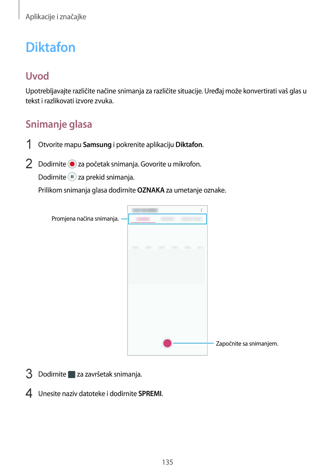 Samsung SM-G955FZSASEE, SM-G950FZVASEE, SM-G950FZKASEE, SM-G950FZSASEE, SM-G955FZKASEE manual Diktafon, Snimanje glasa 