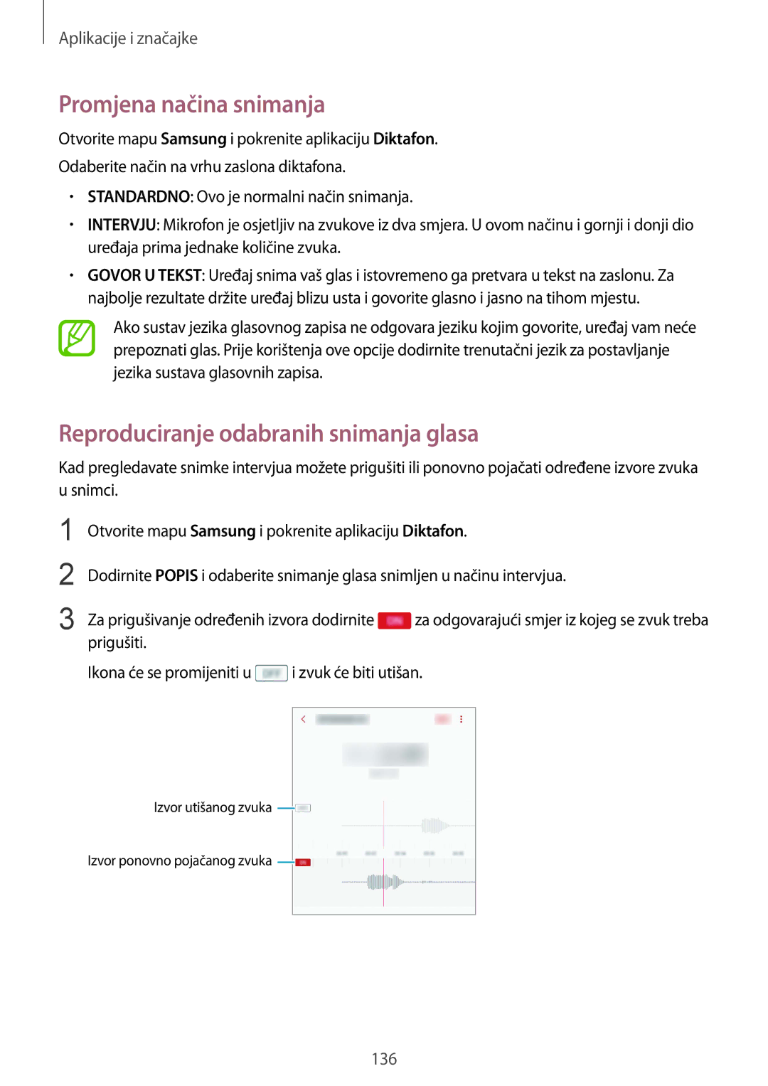 Samsung SM-G955FZKASEE, SM-G950FZVASEE, SM-G950FZKASEE Promjena načina snimanja, Reproduciranje odabranih snimanja glasa 