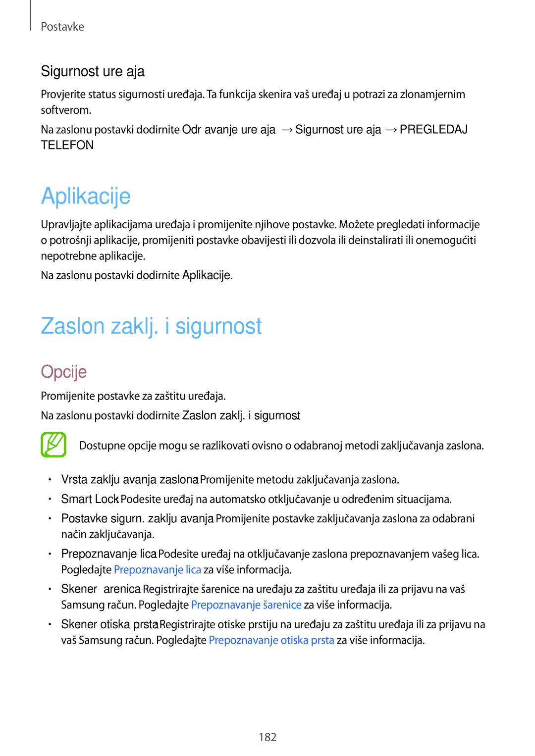 Samsung SM-G950FZSASEE, SM-G950FZVASEE, SM-G950FZKASEE manual Aplikacije, Zaslon zaklj. i sigurnost, Sigurnost uređaja 
