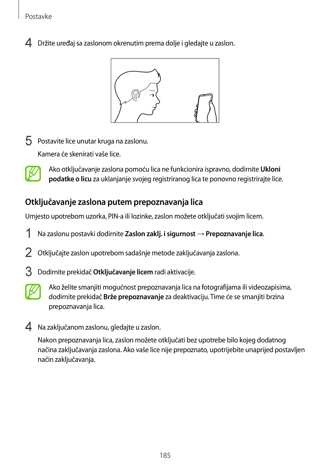 Samsung SM-G955FZVASEE, SM-G950FZVASEE, SM-G950FZKASEE, SM-G950FZSASEE manual Otključavanje zaslona putem prepoznavanja lica 