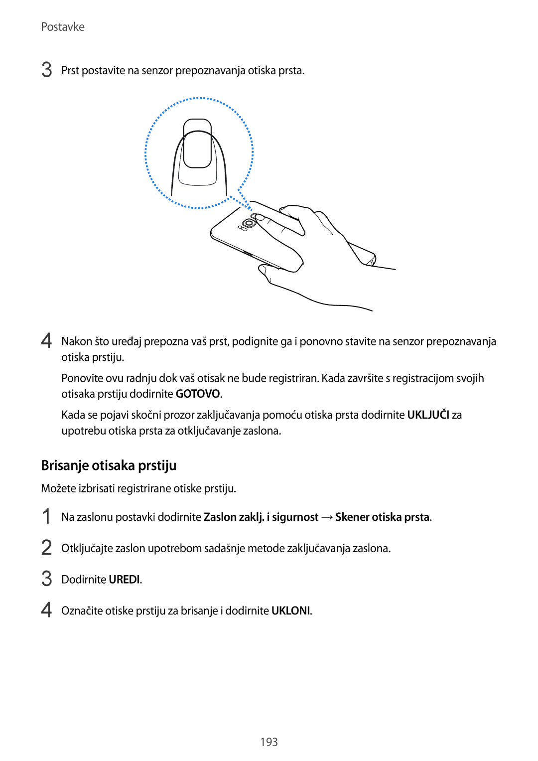 Samsung SM-G950FZKASEE, SM-G950FZVASEE manual Brisanje otisaka prstiju, Možete izbrisati registrirane otiske prstiju 