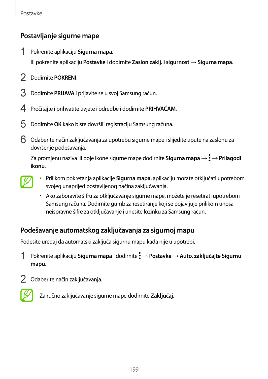 Samsung SM-G950FZKASEE manual Postavljanje sigurne mape, Podešavanje automatskog zaključavanja za sigurnoj mapu, Ikonu 