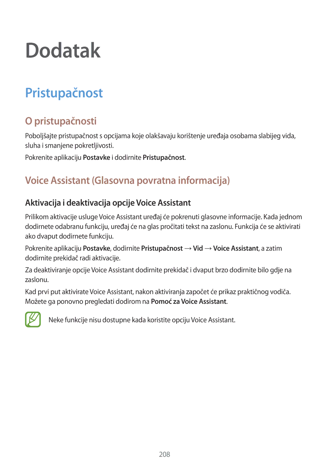 Samsung SM-G955FZKASEE, SM-G950FZVASEE, SM-G950FZKASEE manual Pristupačnosti, Voice Assistant Glasovna povratna informacija 