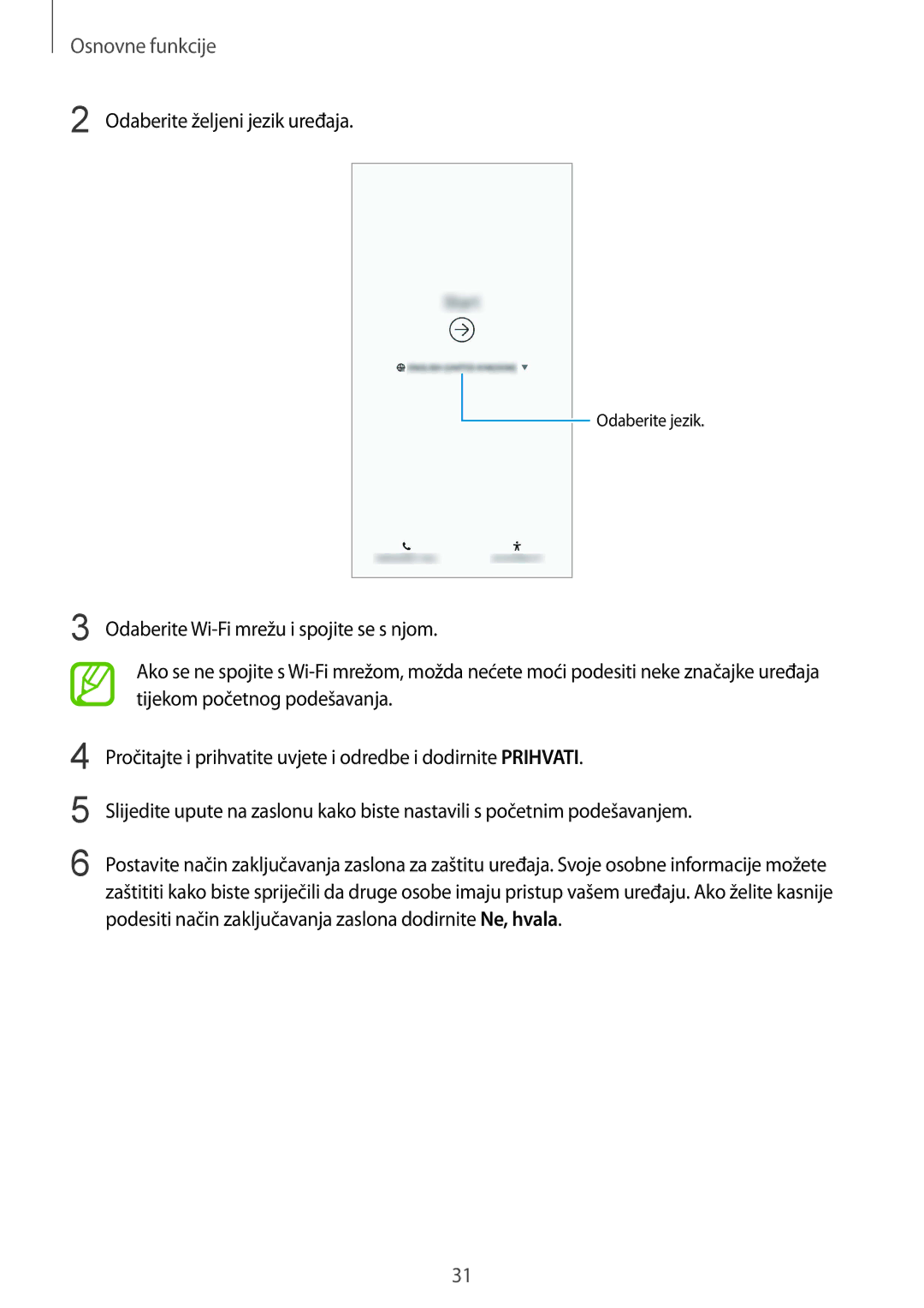 Samsung SM-G950FZKASEE, SM-G950FZVASEE, SM-G950FZSASEE, SM-G955FZSASEE, SM-G955FZKASEE manual Odaberite željeni jezik uređaja 