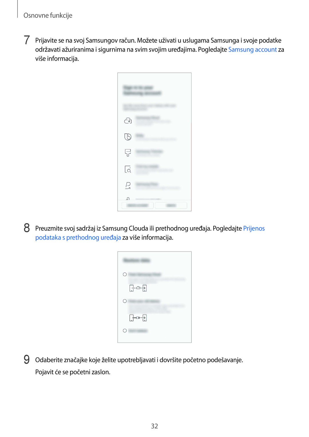 Samsung SM-G950FZSASEE, SM-G950FZVASEE, SM-G950FZKASEE, SM-G955FZSASEE, SM-G955FZKASEE, SM-G955FZVASEE manual Osnovne funkcije 