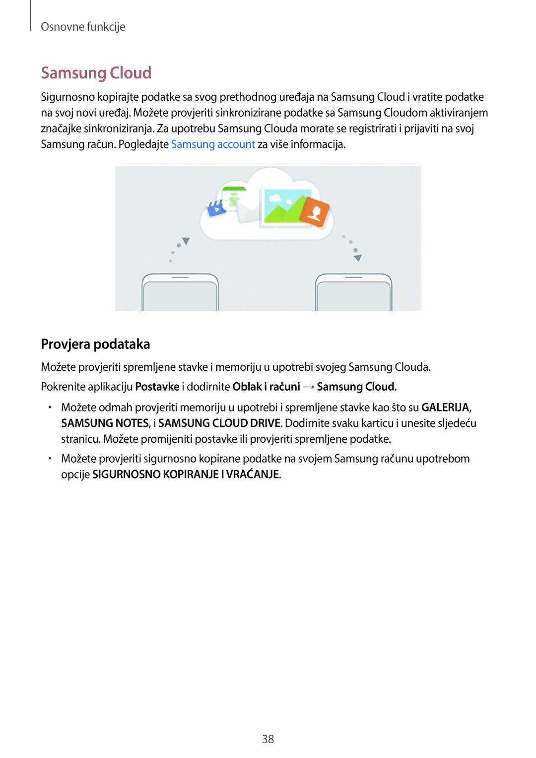 Samsung SM-G950FZSASEE, SM-G950FZVASEE, SM-G950FZKASEE, SM-G955FZSASEE, SM-G955FZKASEE manual Samsung Cloud, Provjera podataka 