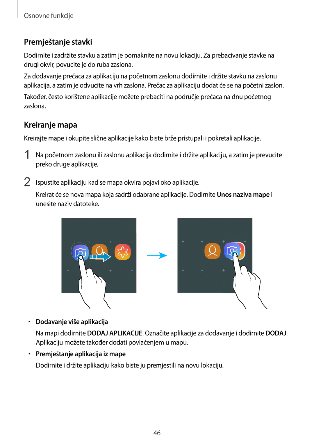 Samsung SM-G955FZKASEE Premještanje stavki, Kreiranje mapa, Dodavanje više aplikacija, Premještanje aplikacija iz mape 