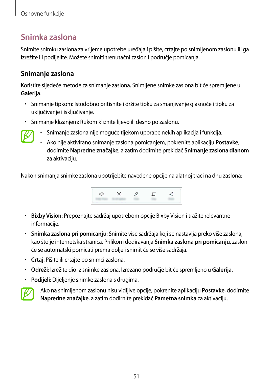 Samsung SM-G955FZSASEE, SM-G950FZVASEE, SM-G950FZKASEE, SM-G950FZSASEE, SM-G955FZKASEE manual Snimka zaslona, Snimanje zaslona 