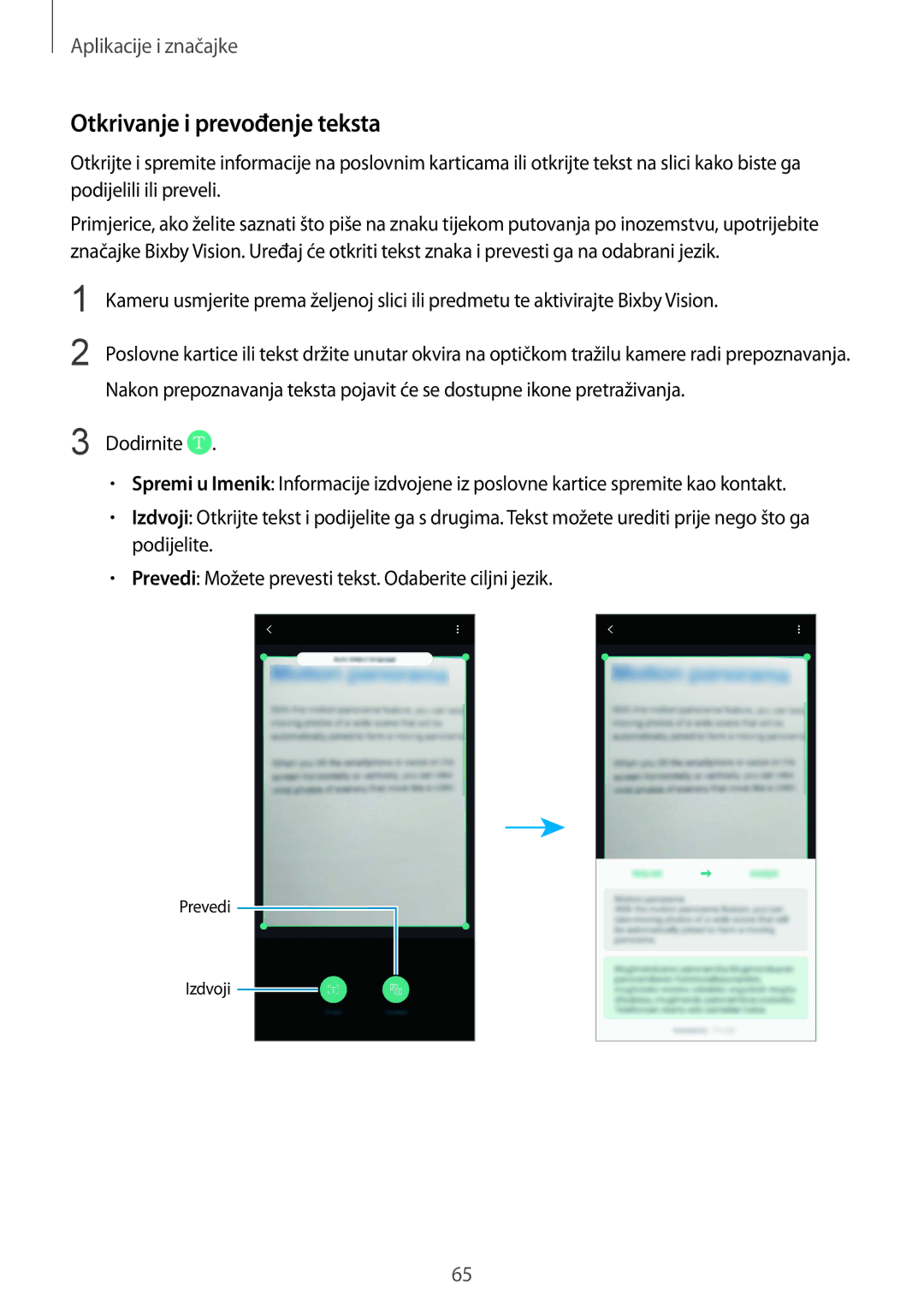 Samsung SM-G955FZVASEE, SM-G950FZVASEE, SM-G950FZKASEE, SM-G950FZSASEE, SM-G955FZSASEE manual Otkrivanje i prevođenje teksta 