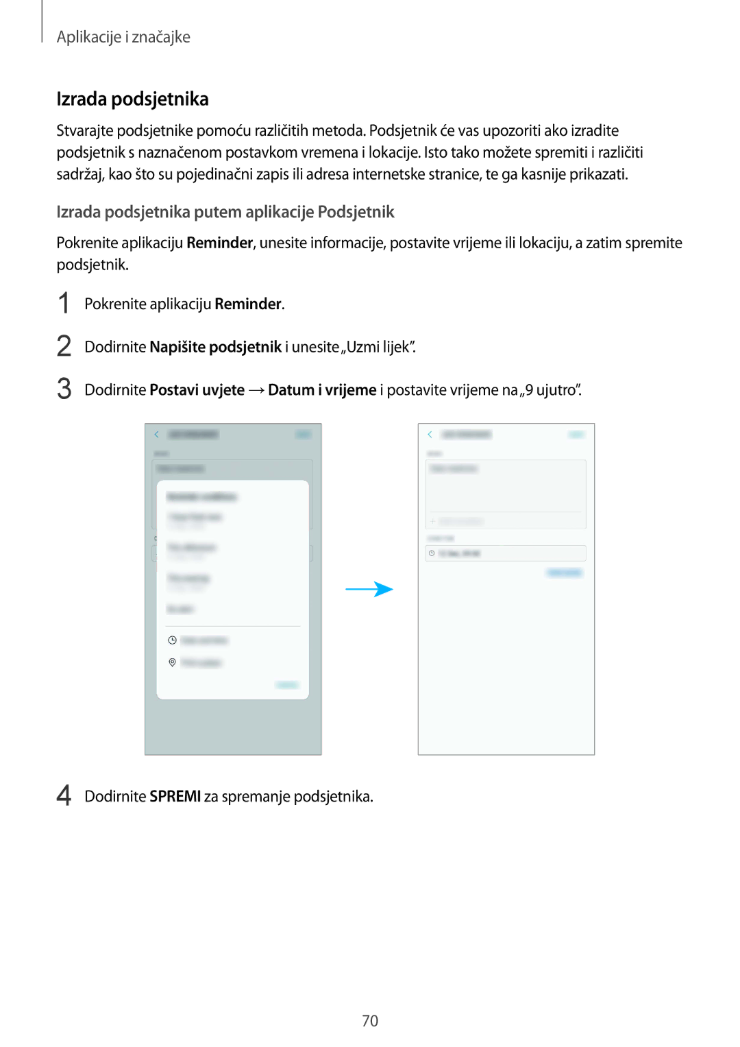 Samsung SM-G955FZKASEE, SM-G950FZVASEE, SM-G950FZKASEE, SM-G950FZSASEE Izrada podsjetnika putem aplikacije Podsjetnik 