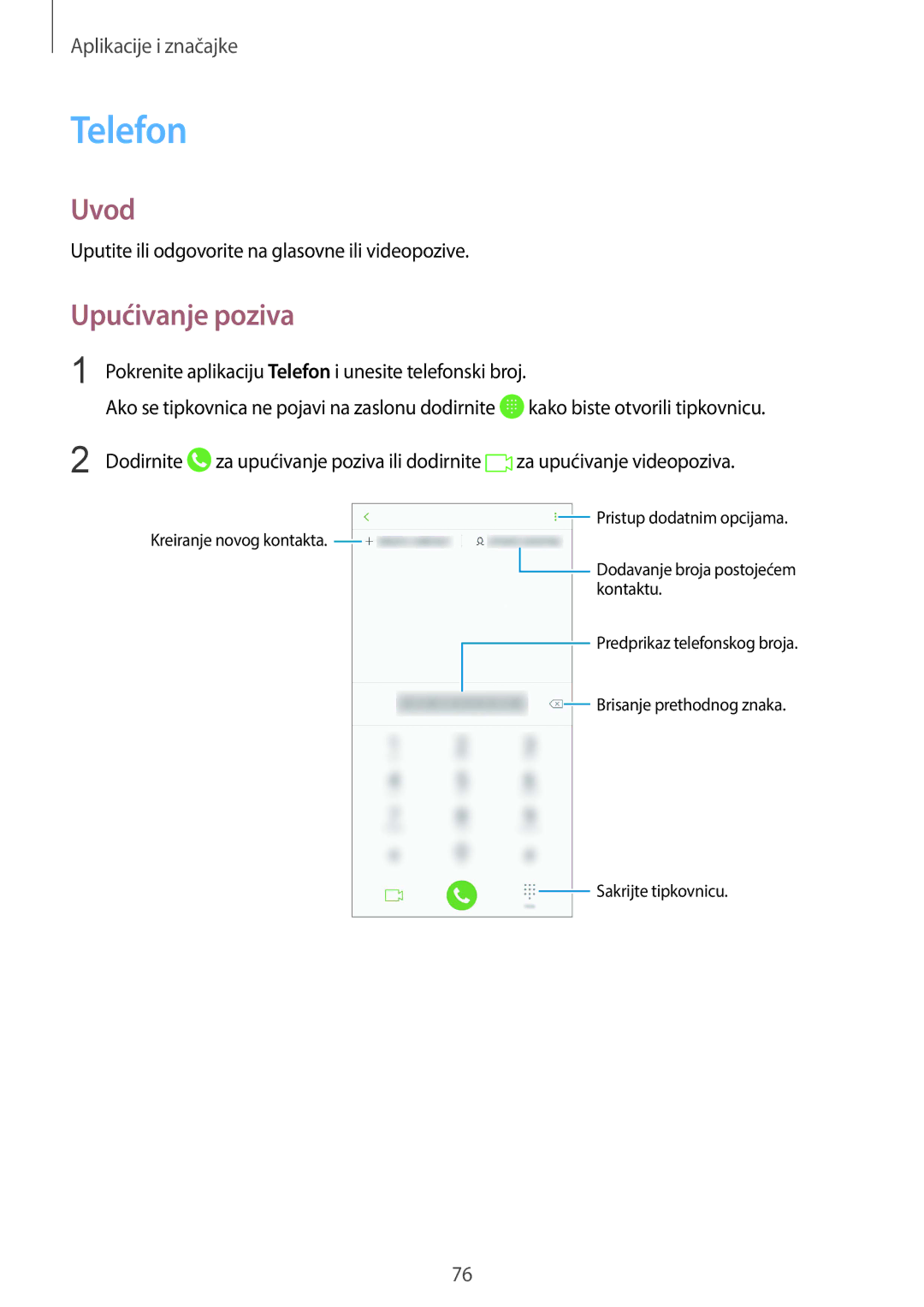 Samsung SM-G955FZKASEE, SM-G950FZVASEE manual Telefon, Upućivanje poziva, Uputite ili odgovorite na glasovne ili videopozive 