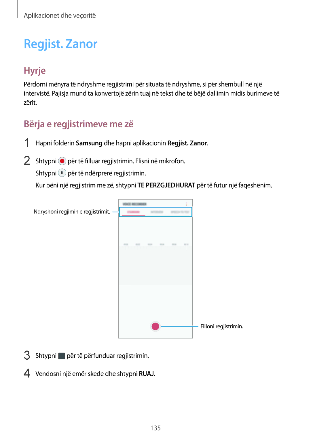 Samsung SM-G950FZVASEE, SM-G950FZKASEE, SM-G950FZSASEE manual Regjist. Zanor, Bërja e regjistrimeve me zë 
