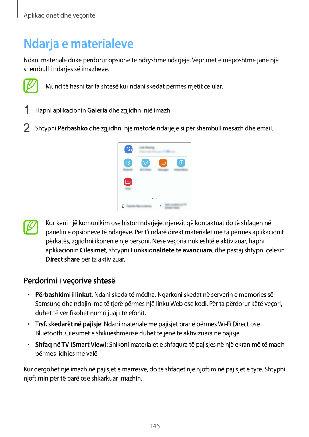 Samsung SM-G950FZSASEE, SM-G950FZVASEE, SM-G950FZKASEE manual Ndarja e materialeve, Përdorimi i veçorive shtesë 