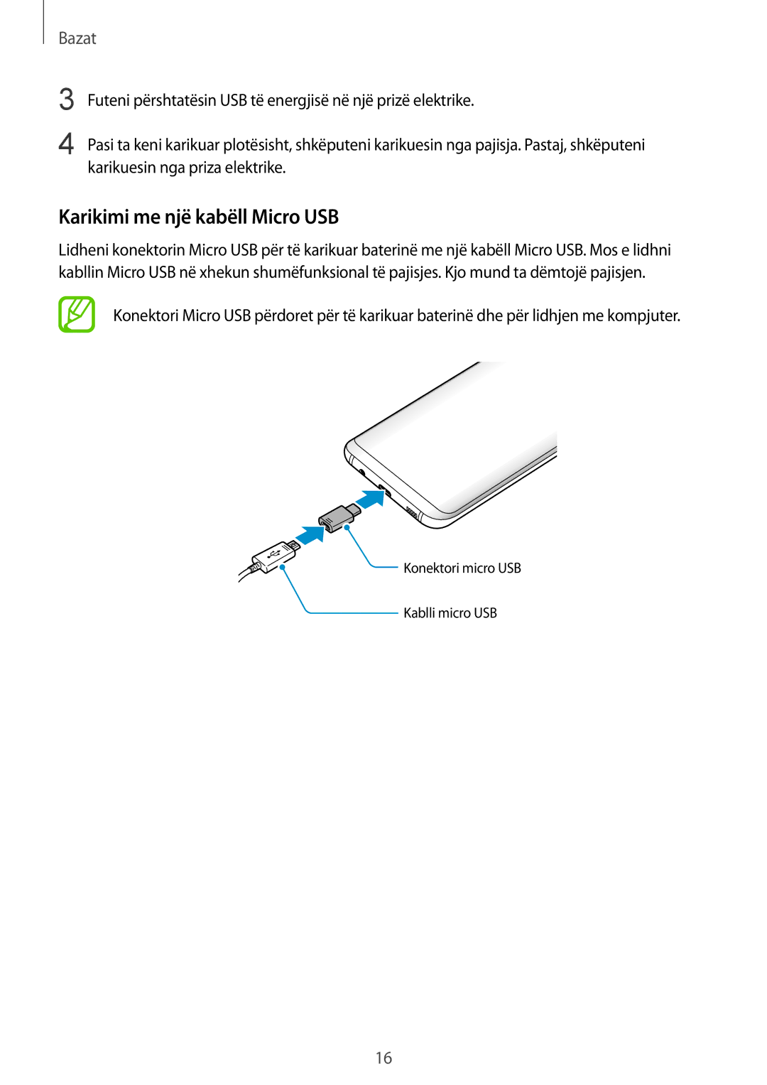 Samsung SM-G950FZKASEE, SM-G950FZVASEE, SM-G950FZSASEE manual Karikimi me një kabëll Micro USB 