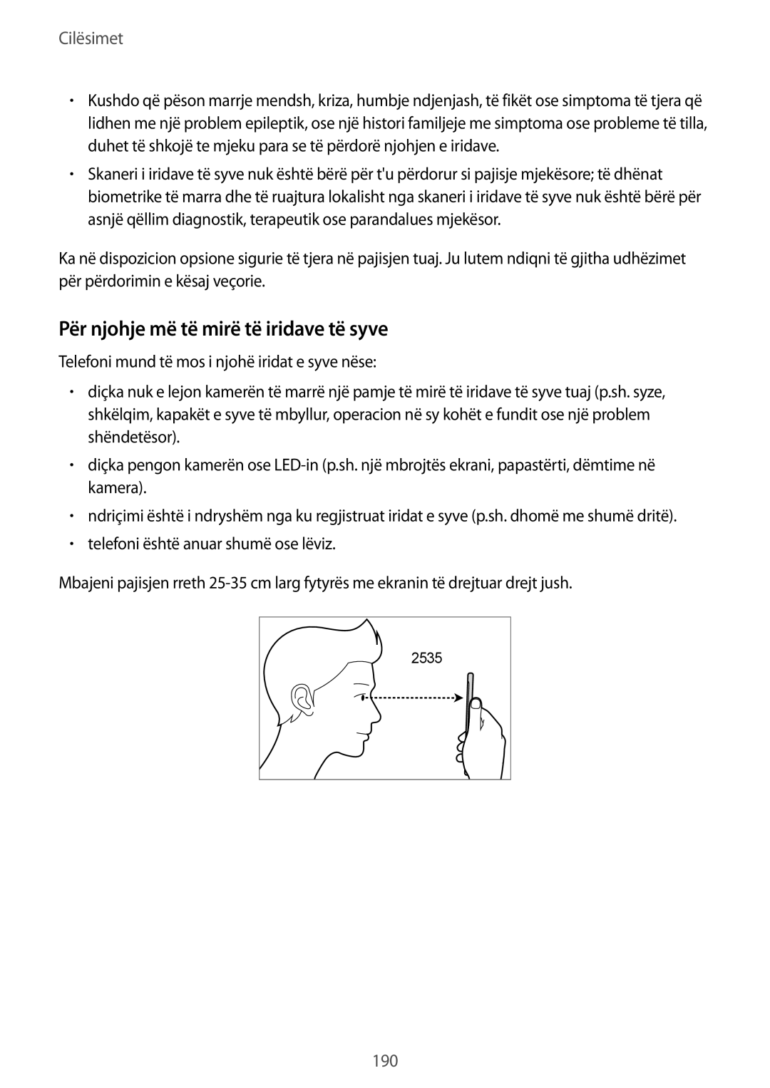 Samsung SM-G950FZKASEE, SM-G950FZVASEE, SM-G950FZSASEE manual Për njohje më të mirë të iridave të syve 