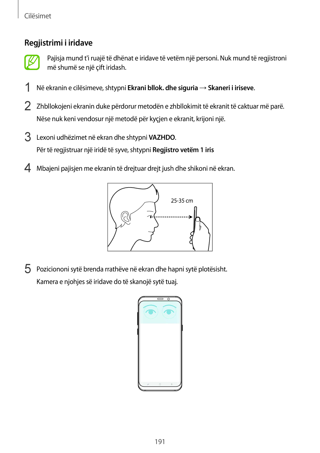 Samsung SM-G950FZSASEE, SM-G950FZVASEE, SM-G950FZKASEE manual Regjistrimi i iridave 