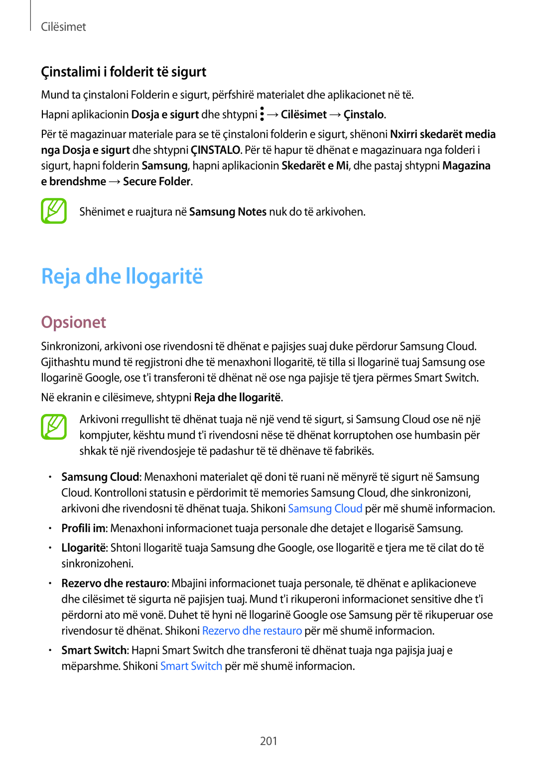 Samsung SM-G950FZVASEE, SM-G950FZKASEE, SM-G950FZSASEE manual Reja dhe llogaritë, Çinstalimi i folderit të sigurt 