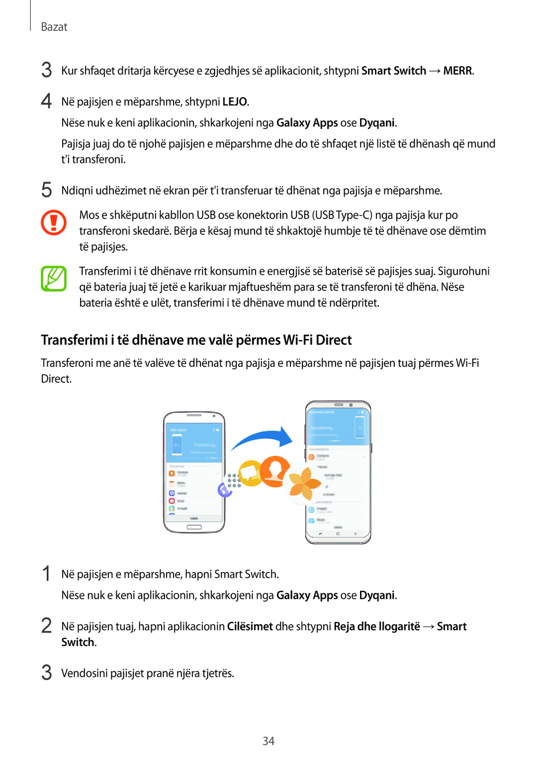 Samsung SM-G950FZKASEE, SM-G950FZVASEE, SM-G950FZSASEE manual Transferimi i të dhënave me valë përmes Wi-Fi Direct 