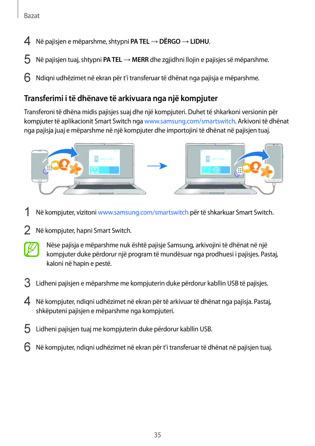 Samsung SM-G950FZSASEE, SM-G950FZVASEE, SM-G950FZKASEE manual Transferimi i të dhënave të arkivuara nga një kompjuter 