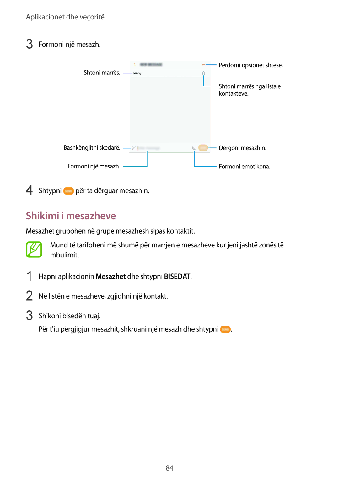 Samsung SM-G950FZVASEE, SM-G950FZKASEE, SM-G950FZSASEE manual Shikimi i mesazheve, Formoni një mesazh 