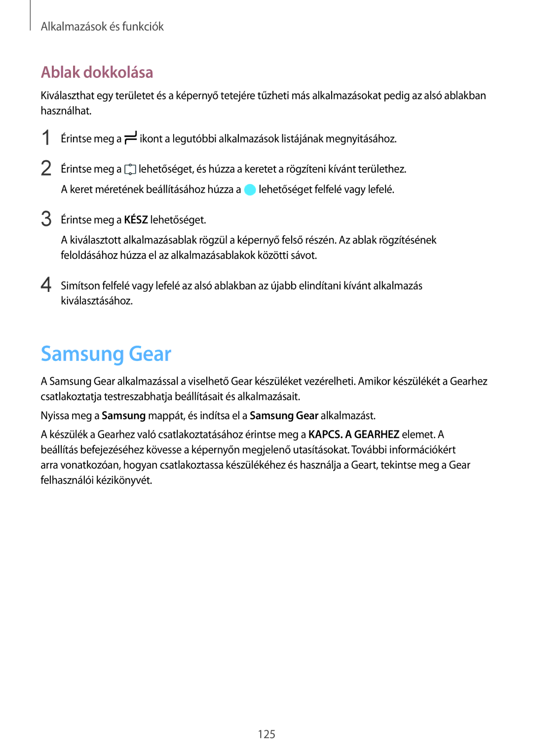 Samsung SM-G950FZSAXEH, SM-G950FZVAXEH, SM-G955FZSAXEH, SM-G955FZVAXEH, SM-G955FZKAXEH manual Samsung Gear, Ablak dokkolása 