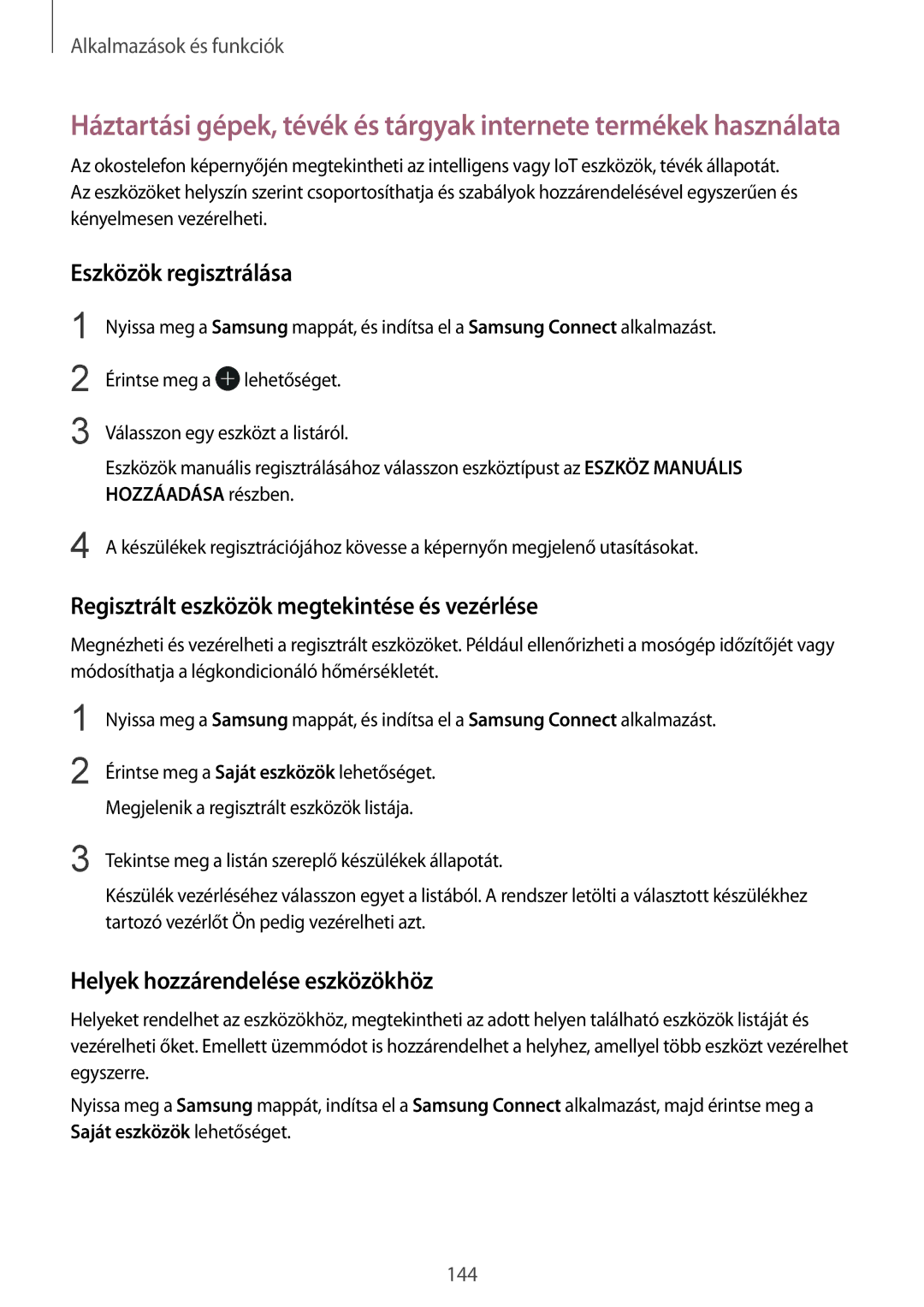 Samsung SM-G950FZVAXEH, SM-G955FZSAXEH manual Eszközök regisztrálása, Regisztrált eszközök megtekintése és vezérlése 