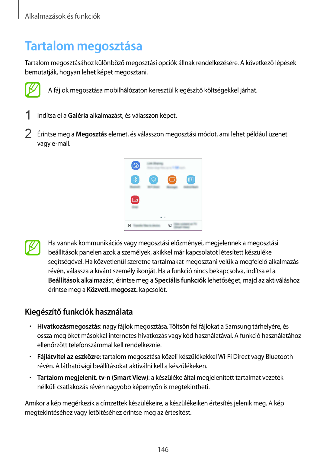 Samsung SM-G955FZVAXEH, SM-G950FZVAXEH, SM-G955FZSAXEH, SM-G955FZKAXEH Tartalom megosztása, Kiegészítő funkciók használata 