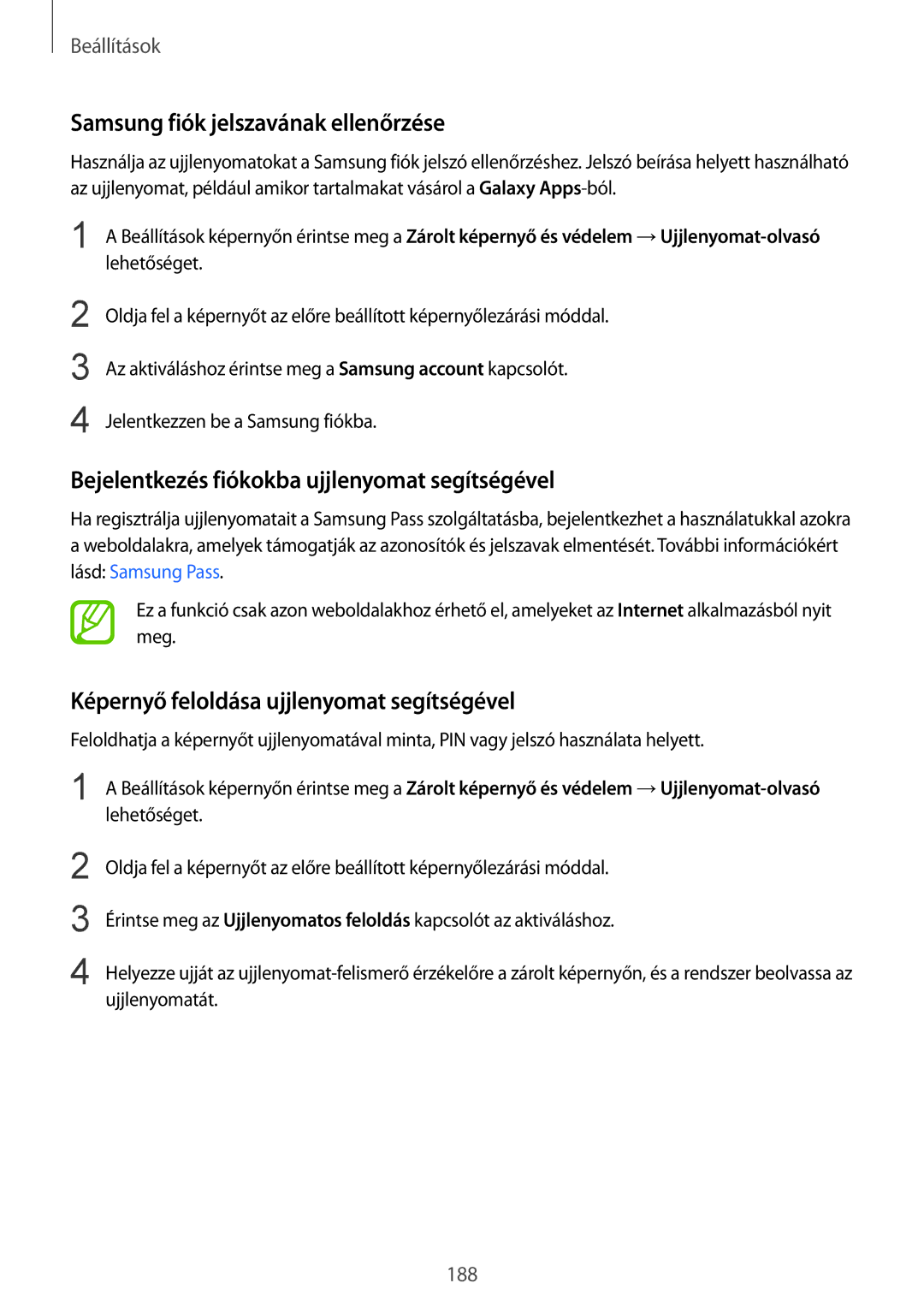 Samsung SM-G955FZVAXEH manual Samsung fiók jelszavának ellenőrzése, Bejelentkezés fiókokba ujjlenyomat segítségével 