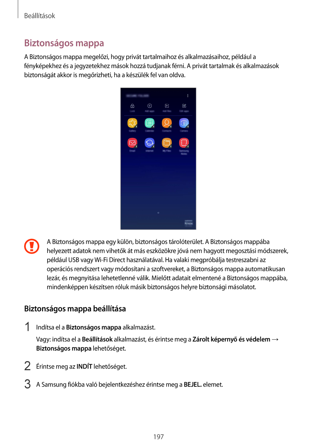 Samsung SM-G950FZSAXEH, SM-G950FZVAXEH, SM-G955FZSAXEH, SM-G955FZVAXEH, SM-G955FZKAXEH manual Biztonságos mappa beállítása 