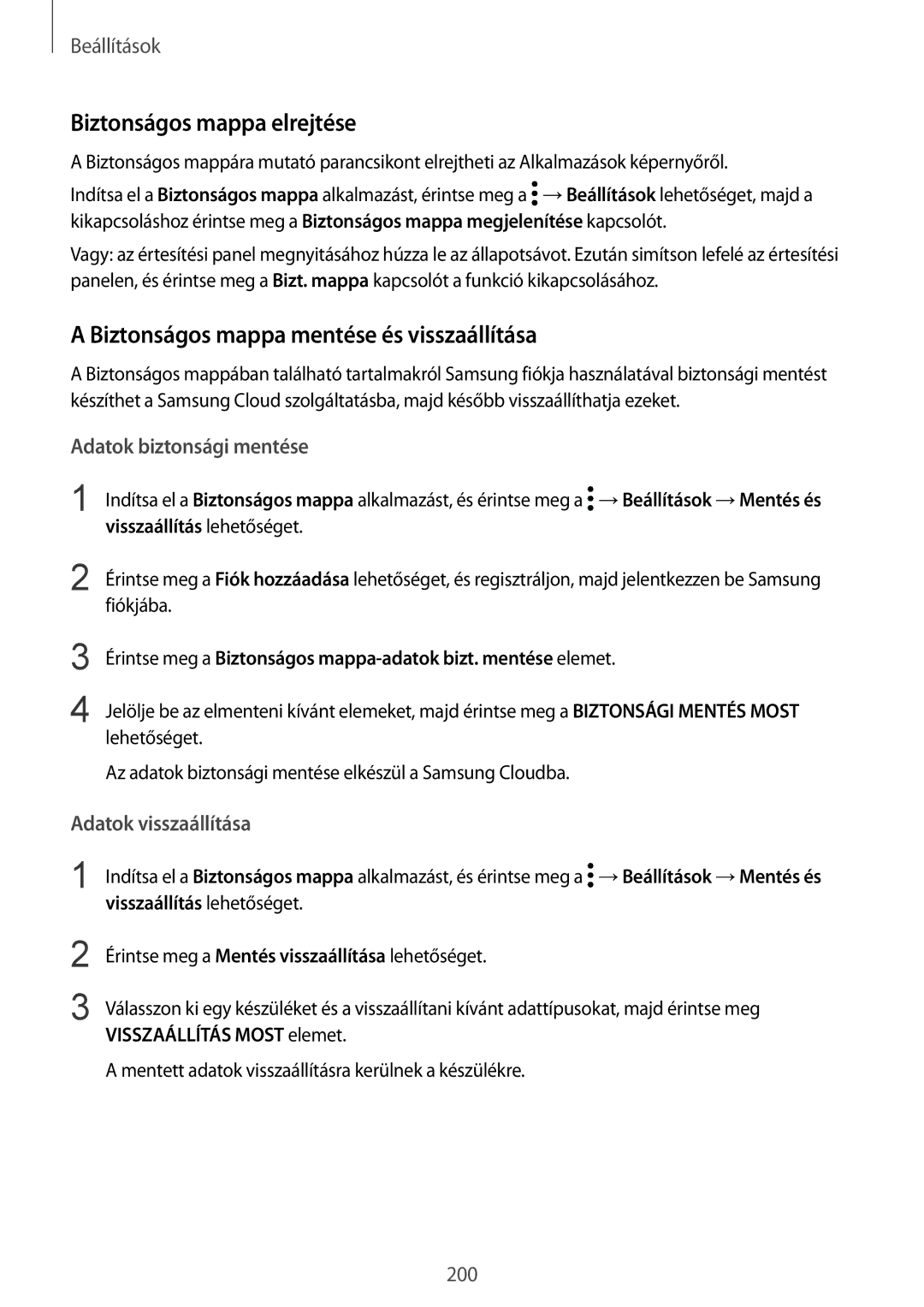 Samsung SM-G955FZVAXEH Biztonságos mappa elrejtése, Biztonságos mappa mentése és visszaállítása, Adatok biztonsági mentése 